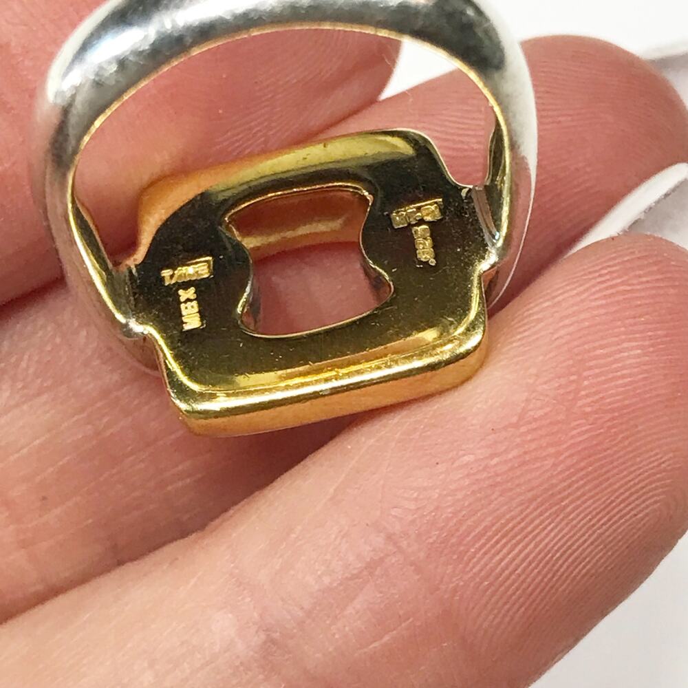 VTG Tane Mexico Two Tone Gold Plate Sterling Silver Modernist Puffy Chunky Ring - Picture 12 of 16